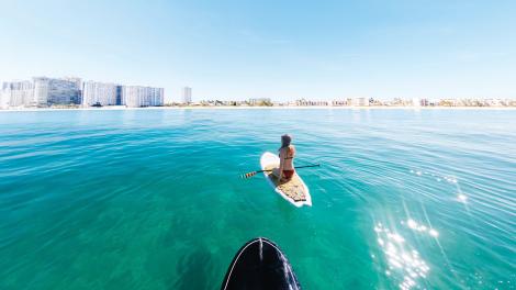 在佛罗里达州的劳德代尔海静静享受一整天的单桨冲浪 在佛罗里达州的劳德代尔海静静享受一整天的单桨冲浪