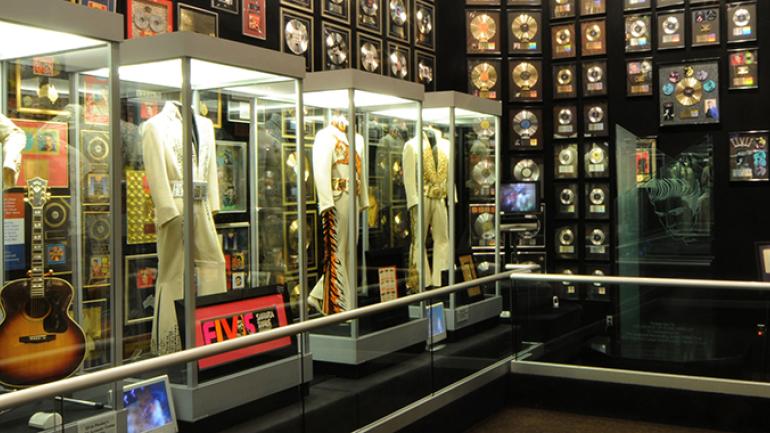 Memorabilia on display in the former racquetball room at Graceland Memorabilia on display in the former racquetball room at Graceland