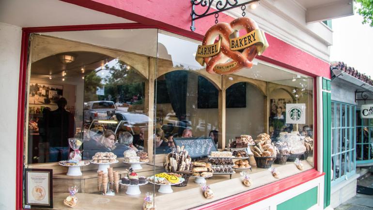 Delicious pastries on display to tempt passersby at Carmel Bakery Delicious pastries on display to tempt passersby at Carmel Bakery