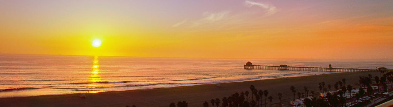 Huntington Beach pier and beach at sunset Huntington Beach pier and beach at sunset