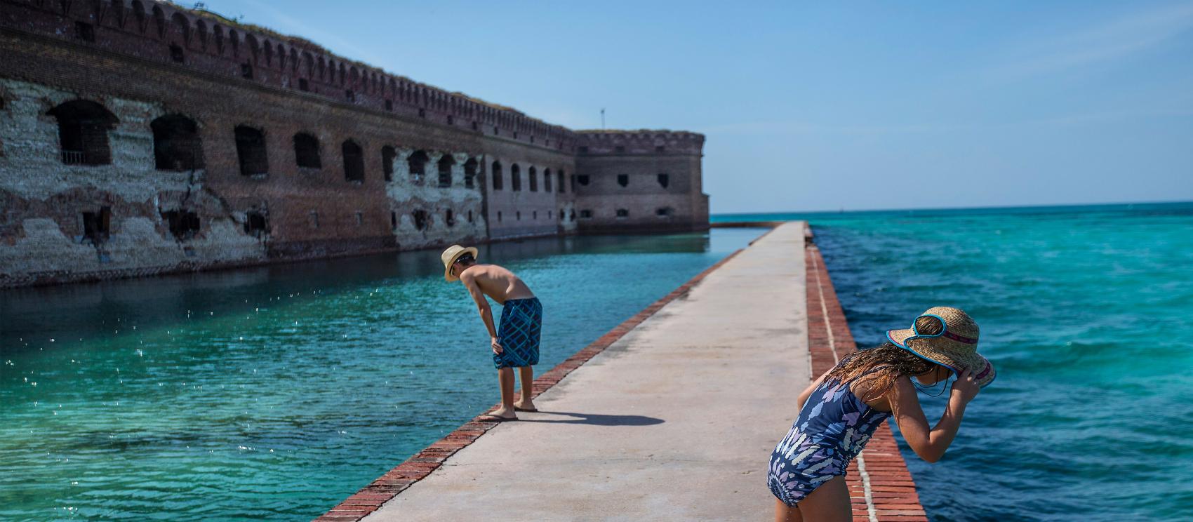 在干龟国家公园内的杰斐逊堡珊瑚礁里欣赏海洋生物 在干龟国家公园内的杰斐逊堡珊瑚礁里欣赏海洋生物